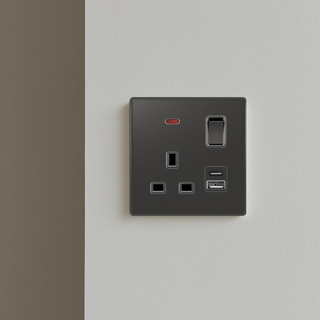 فيش جداري بمفتاح ومؤشر تشغيل