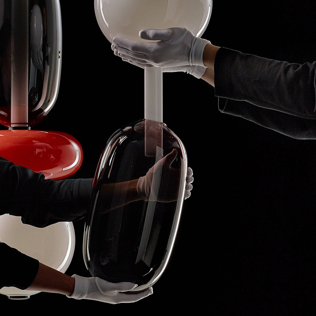 إنارة تعليق زجاجية أحمر ورمادي