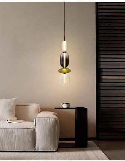 إنارة تعليق زجاجية أحمر ورمادي