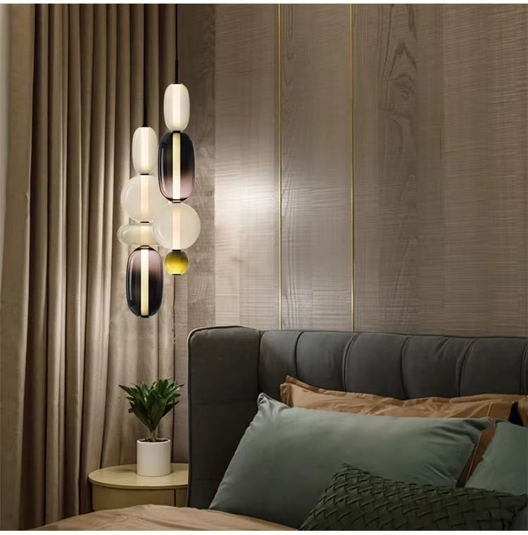 إنارة تعليق زجاجية أحمر ورمادي