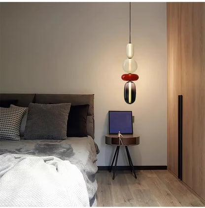 إنارة تعليق زجاجية أحمر ورمادي