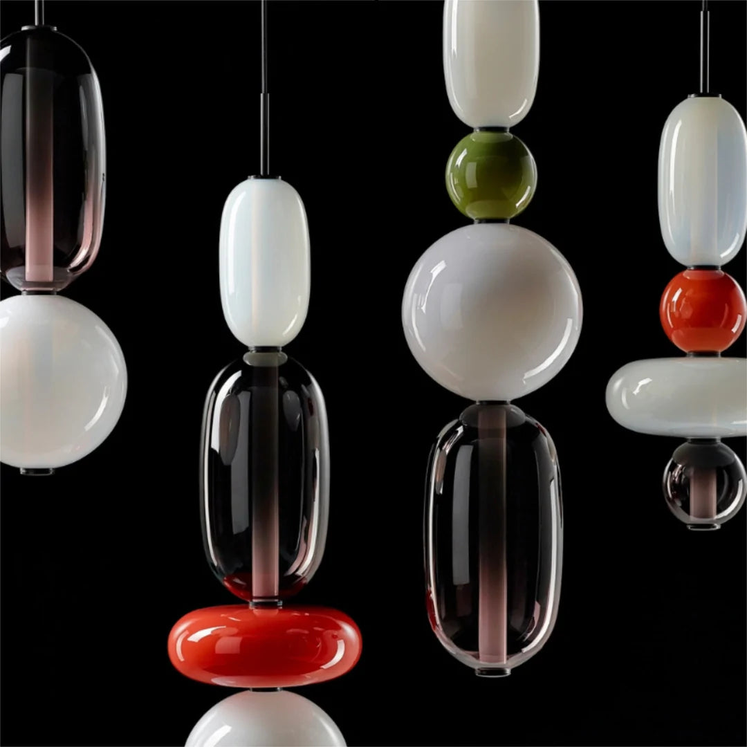 إنارة تعليق زجاجية أحمر ورمادي