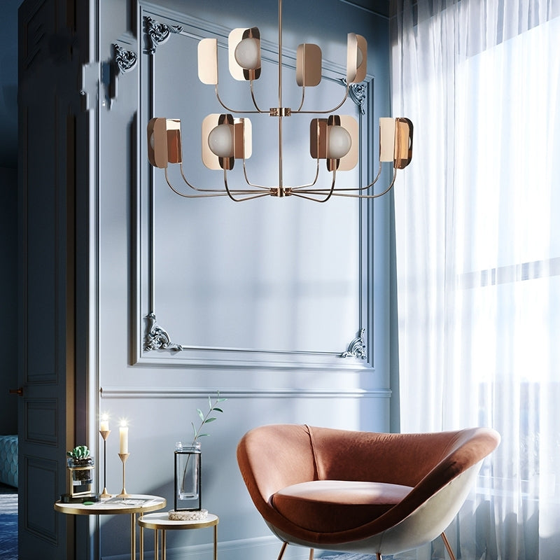 ثريا معدنية بزجاج كروي وألواح محيطية مثنية