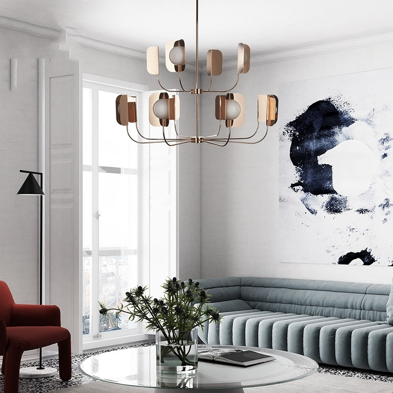 ثريا معدنية بزجاج كروي وألواح محيطية مثنية